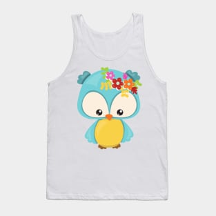 Spring Animals, Cute Owl, Little Owl, Flowers Tank Top